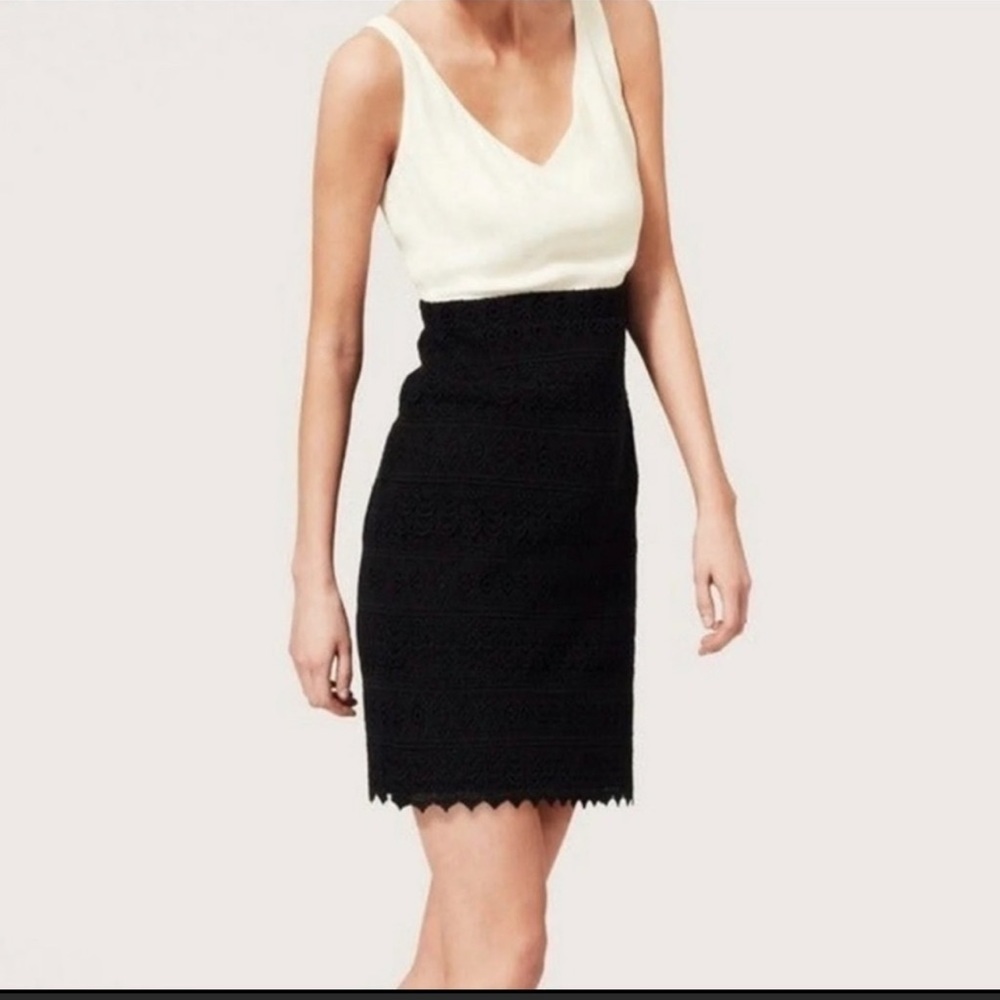 Ann Taylor Sleeveless Dress with Lace Overlay (Black & White), Size 12 Petite